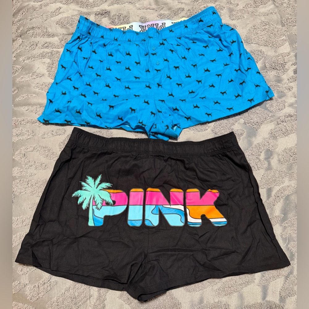 PINK by Victoria's Secret Blue and Black Sleep Boxer Shorts Women’s Size Medium
